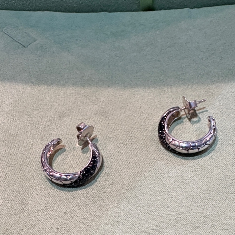 Elegant Silver and Black Crystal Hoop Earrings